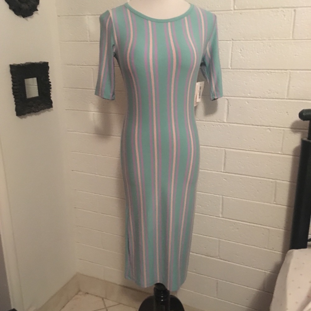 Lularoe Julia Small Dress Pastel Stripes NWT